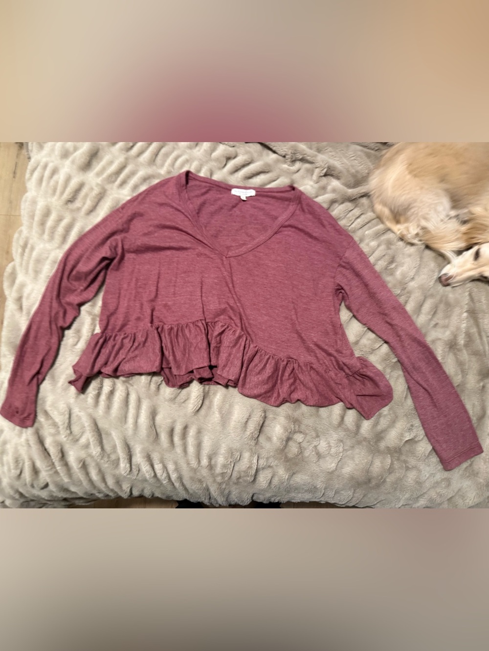 Altar’d State Mauve Ruffle Peplum Long Sleeve Top – Size Medium